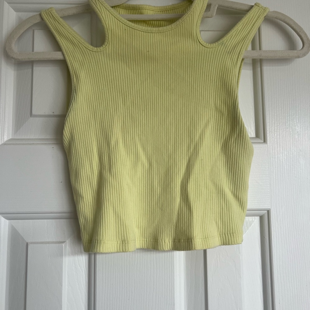 American Eagle Outfitters Yellow Green Ribbed Cut-Out Crop Tank